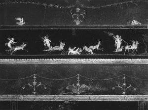 Gedecoreerde fries met putti die bigae besturen door Roman Roman